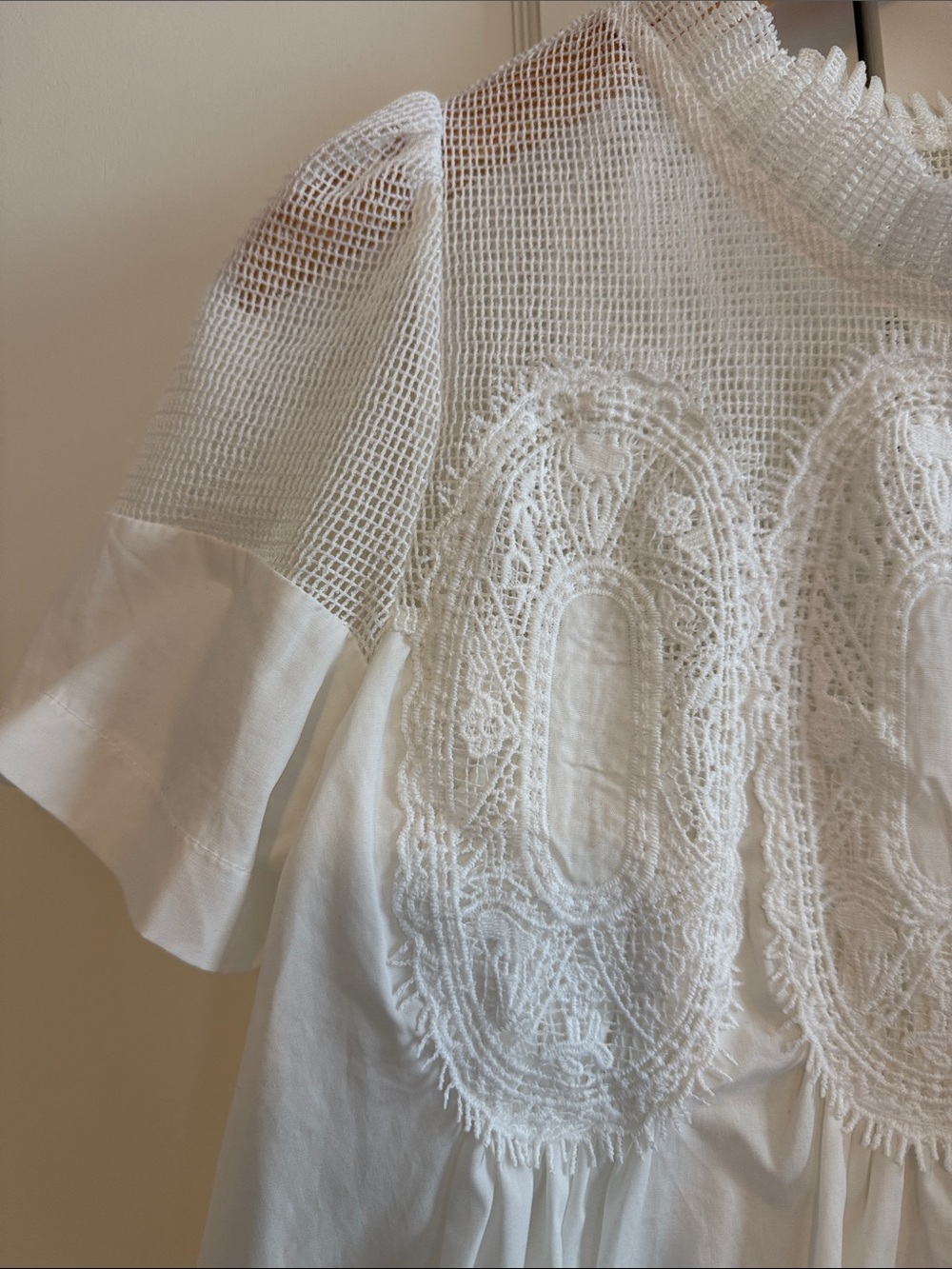 Anthropologie En Elly Lace Appliqué Cotton Blouse | White | S - Picture 3 of 4